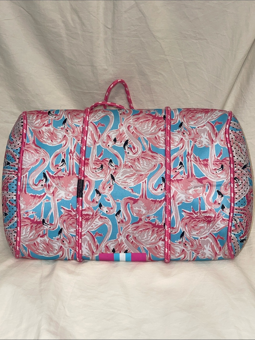 Simply Southern Neoprene Pink Flamingo Print Tote Bag with Blue Stripe - Picture 4 of 6